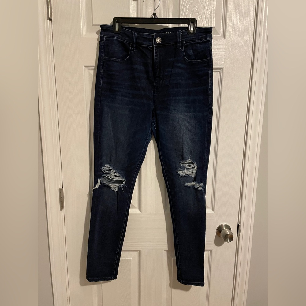 American Eagle Outfitters Dark Blue Ripped Skinny Jeans